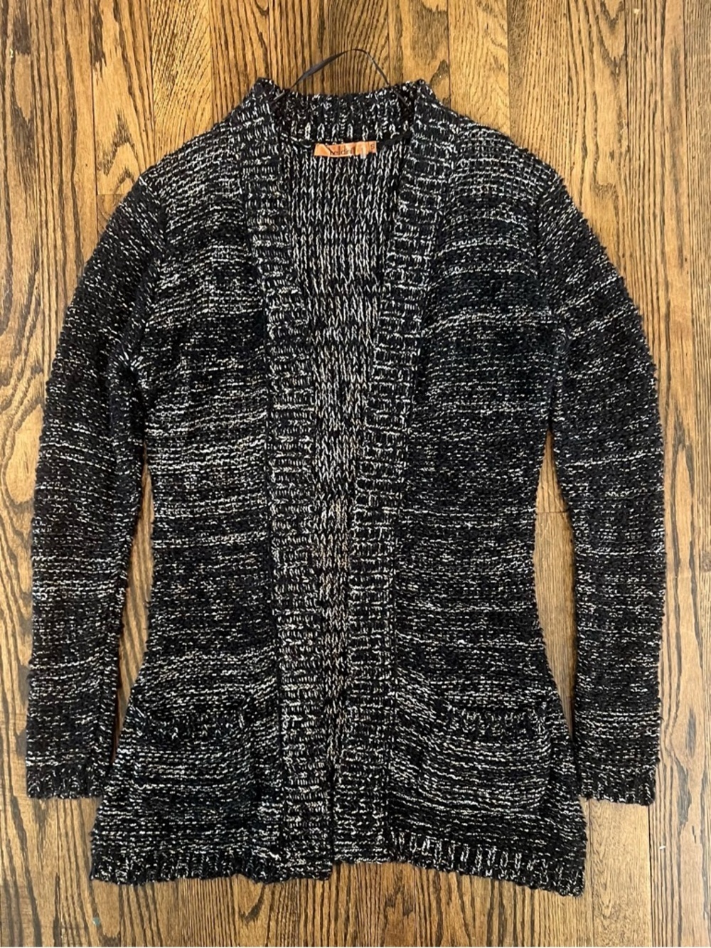 Belldini Black & White Marled Open-Front Cardigan